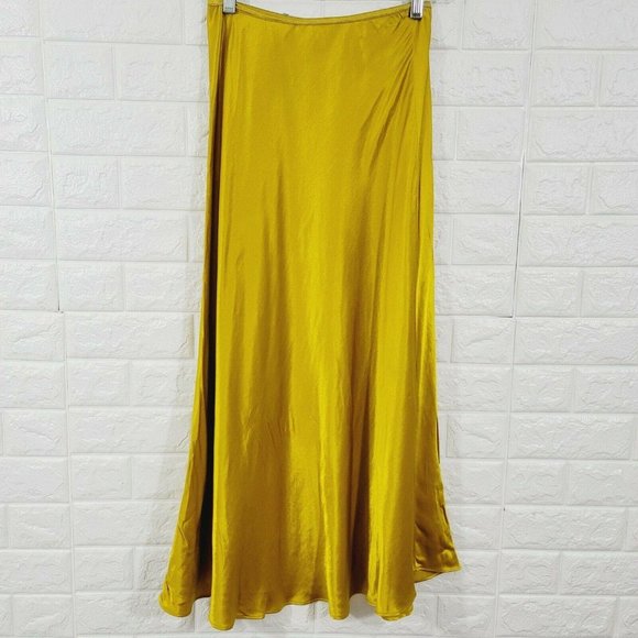 Zara XS Silk Stain A-Line Maxi Skirt Elastic Waist - Picture 2 of 9